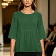 thumbnail image 4 of Maplenight Peplum Blouses for Women Cotton Crew Neck Half Sleeve Tops Office Casual Work Summer Shirts, 4 of 5