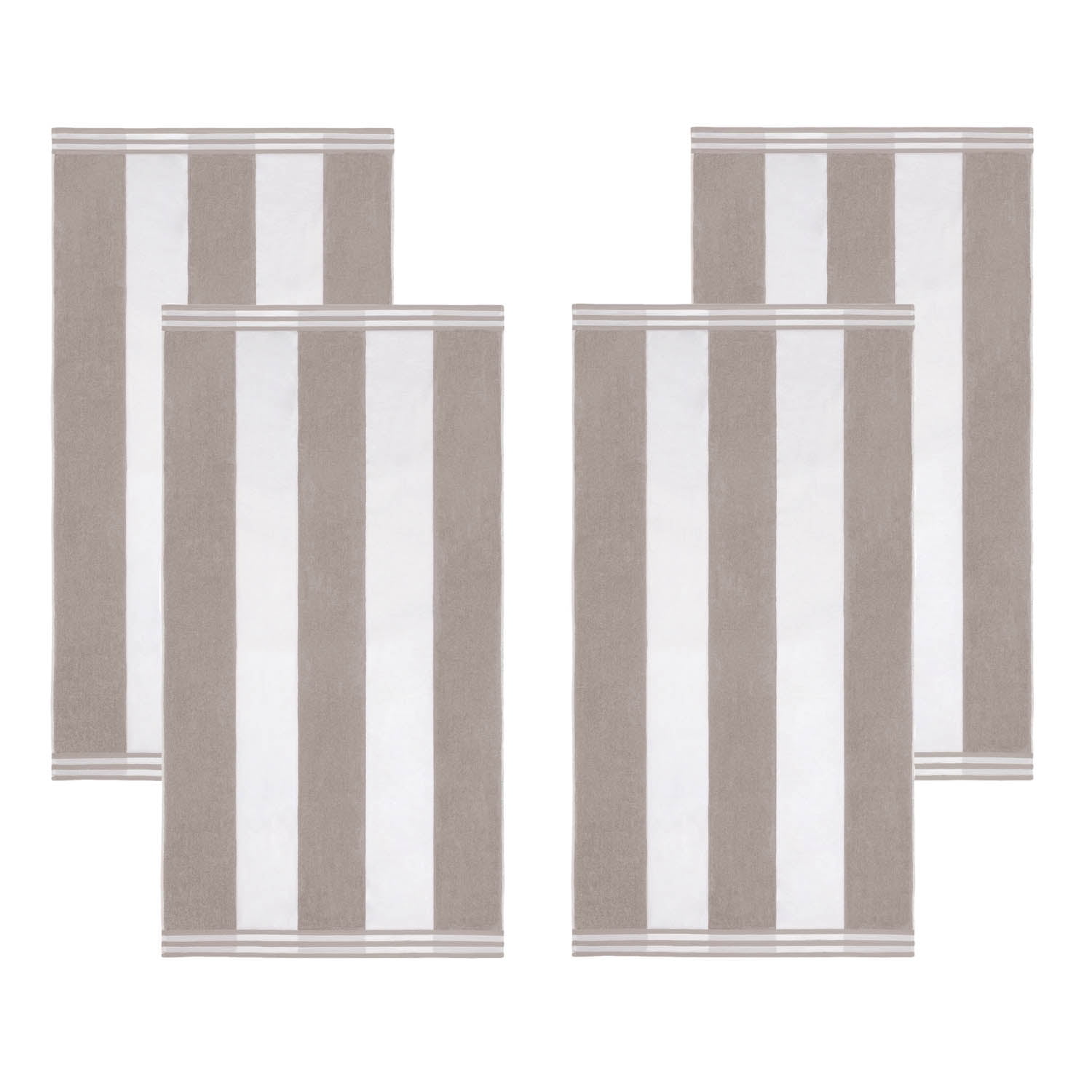 Superior Cabana Striped 4-Piece Oversized Cotton Beach Towel Set, Light Grey