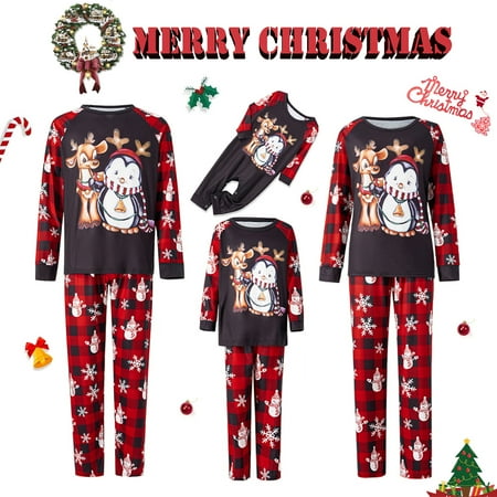 

Christmas Family Matching Pajamas Sets Reindeer Print Tops Plaid Pants Xmas Holiday Sleepwear Loungewear Jammies Pjs Outfit