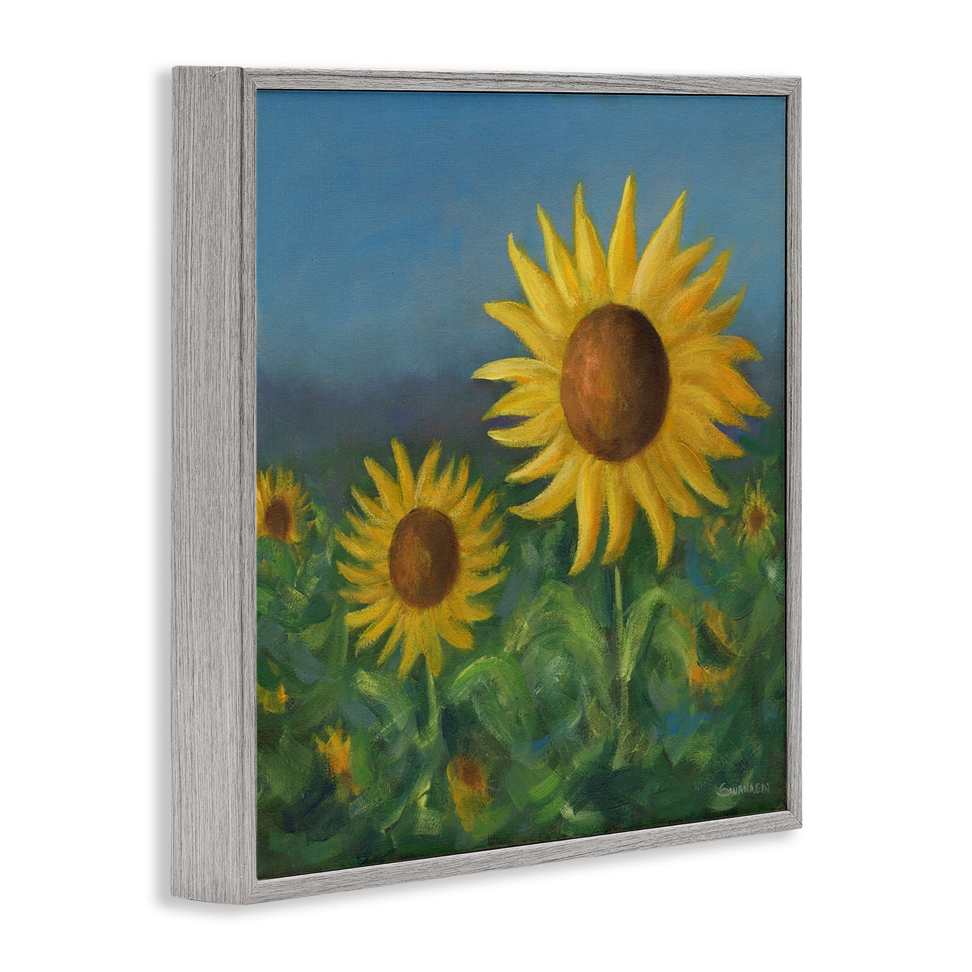 Stupell Industries Blooming Sunflower Meadow Botanical & Floral Painting Gray Framed Art Print Wall Art, 24 x 24