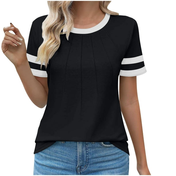 Pantalones Cortos para las Mujeres Sexy Cuello Redondo de Moda Casual de Manga Corta de Poliéster, Blusa de Verano de Primavera para el Uso Diario