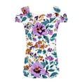 thumbnail image 7 of JTZGDY Cold Shoulder Tops for Women Cute Floral Pattern Printed Summer Short Sleeve V Neck Basic Tunic Tees Loose Flowy Cozy Tshirt Blouse Purple#03 L, 7 of 7