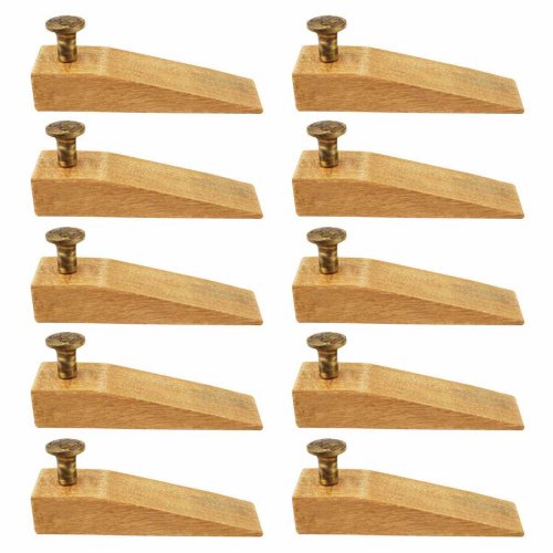 10 Door Wedge Solid Mango Wood Antique Brass Knob Natural | Renovator's Supply