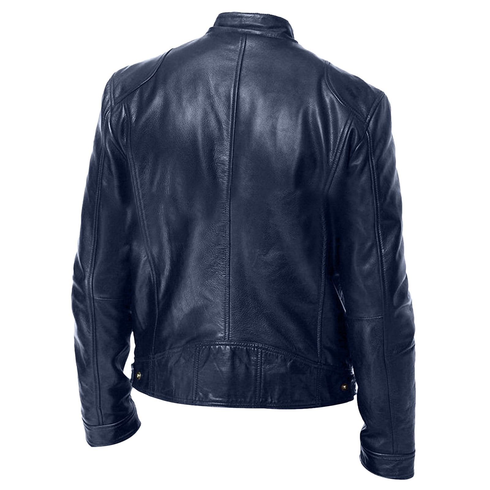 Mens Retro Faux Leather Jacket Varsity Baseball Bomber Jacket Zip Up Fall Winter Tops Blue XXXXXL