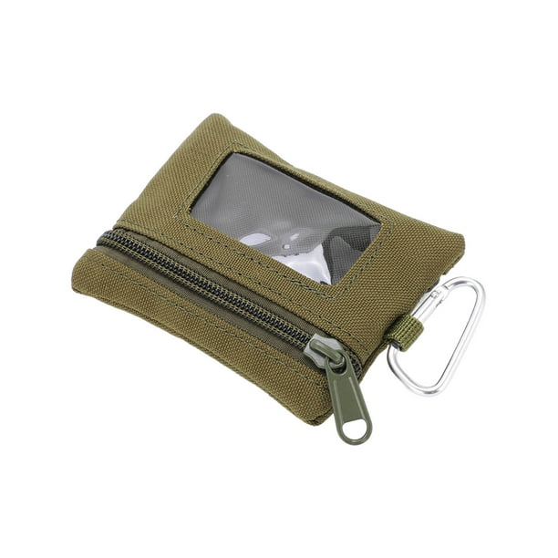 Fyydes Men Wallet Coin Bag Pocket ID Card Holder Portable Zippered Small Nylon With Carabiner For Hiking For Outdoor