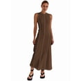 thumbnail image 3 of Womens Sleeveless T Shirt Dress Summer Contrast Ribbed Knit Tank Maxi Dresses Coffee Color S, 3 of 8