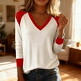 thumbnail image 7 of Wlynlyn Long Sleeve Shirts for Women Casual V Neck Color Block Tunic Tops Loose Fitted Cozy Soft T-Shirts, 7 of 7