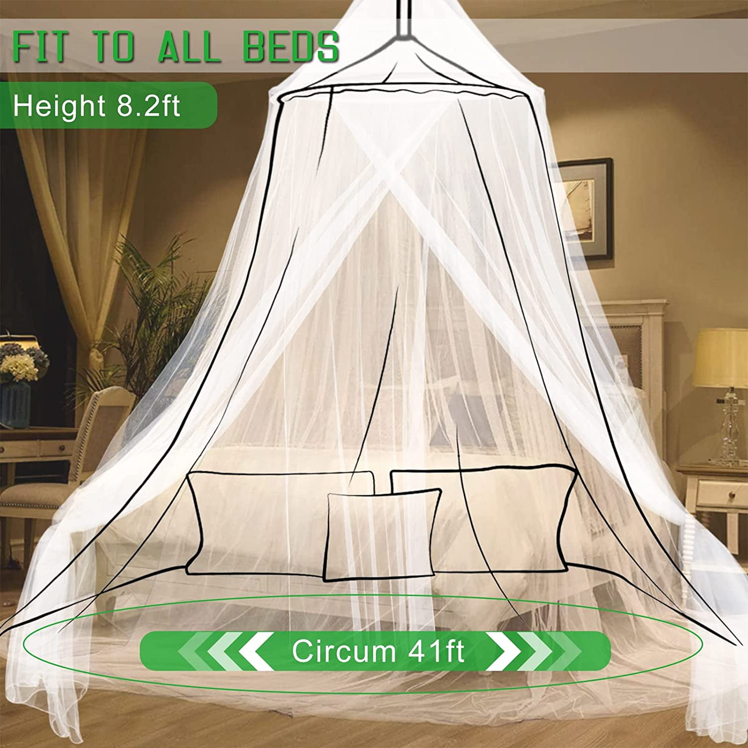 Mosquito Net Bed Canopy for Girls,King Canopy Bed Curtains Queen Size from Ceiling,Dome Mosquito Netting Bed Tent Twin Girls Canopy Bed Decor for Baby Crib,Kid Bed and Adult Beds (White Dome)