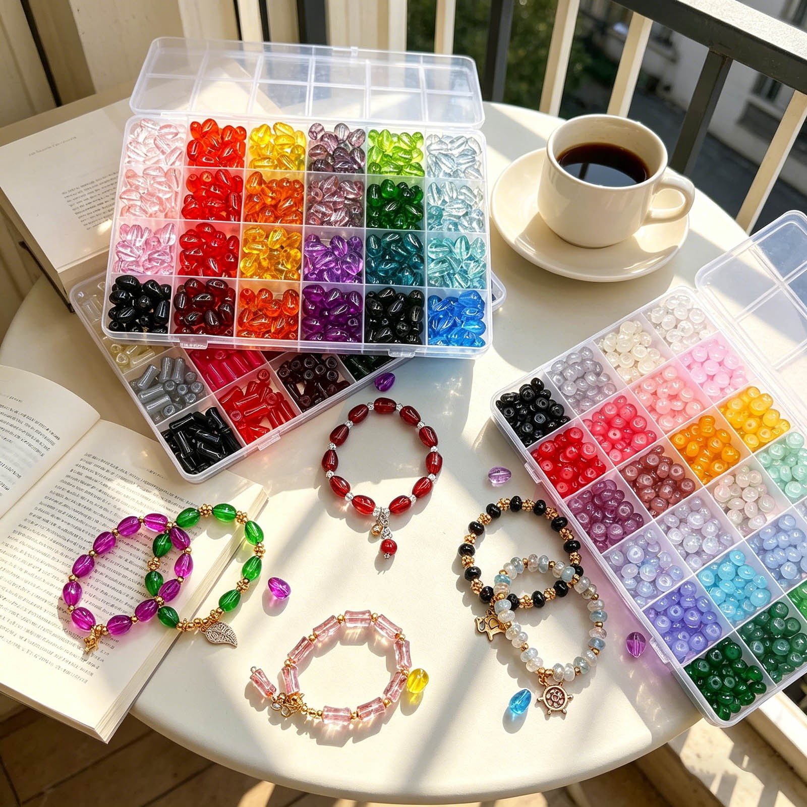 QIUXUJ-Multicolor Glass Beads Jewelry Making Kit, DIY Bracelet Beads Set for Crafts, Necklaces & Earrings Making (A)