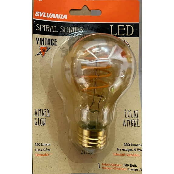 Sylvania LED Vintage Spiral A19 Amber Glow 250 lumen Dimmable LED bulb