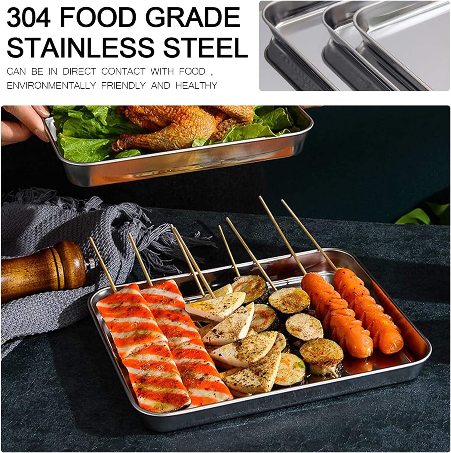 Small Baking Sheets Pans, HEAHYSI Mini Stainless Steel Cookie Sheets & Toaster Oven Tray Pan,Non Toxic & Healthy,Superior Mirror Finish & Easy Clean