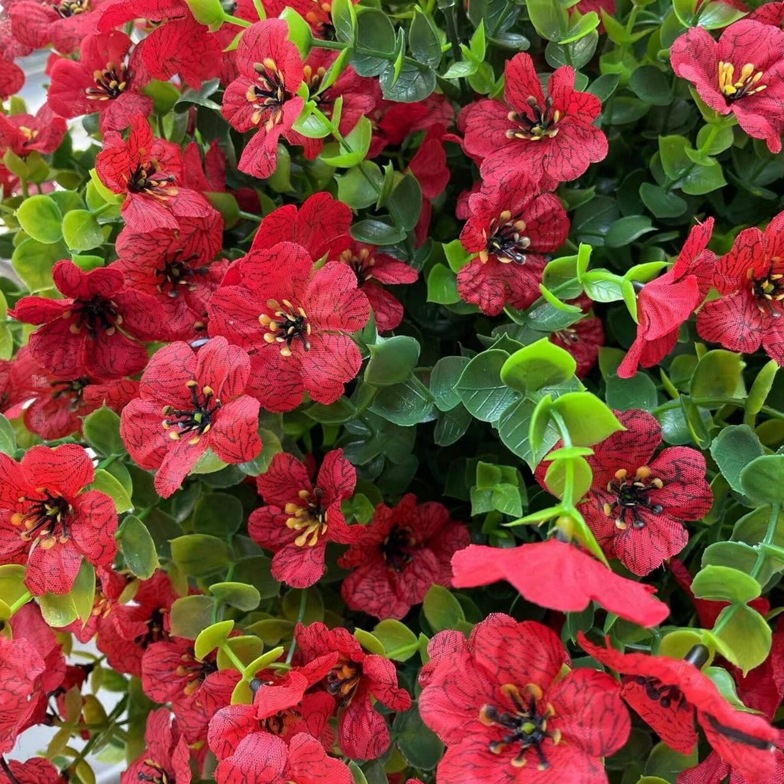 HAWEE Artificial Faux Plants Flowers Outdoor Spring Decoration, 12 Bundles Fake Silk Colorful Daisy Eucalyptus Realistic UV Resistant for Outside Home Planter Porch Patio Window Yard Decor