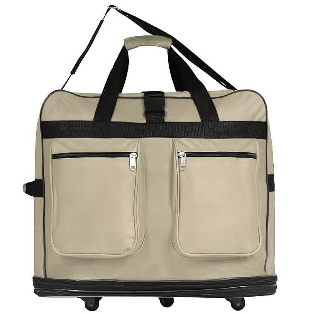 36"" Rolling Wheeled Expandable Duffel Bag Spinner Suitcase Luggage, Khaki