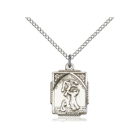 Sterling Silver St. Francis of Assisi Pendant 5/8 X 1/2 inches with 18 inch Sterling Silver Curb Chain