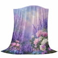 thumbnail image 6 of Purple Lavender Blanket Soft Cozy Warm Throw Blanket for Couch, Plush Fuzzy Flannel Fleece Blankets for Sofa, Spring Watercolor Country Wildflowers Bed Blankets Lightweight Gifts for Women, 50"x60", 6 of 9