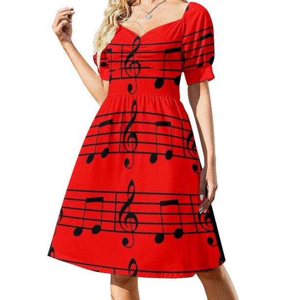 Vestido de manga corta con notas musicales, vestidos de noche para mujer, ropa de mujer, vestido estilo coreano.