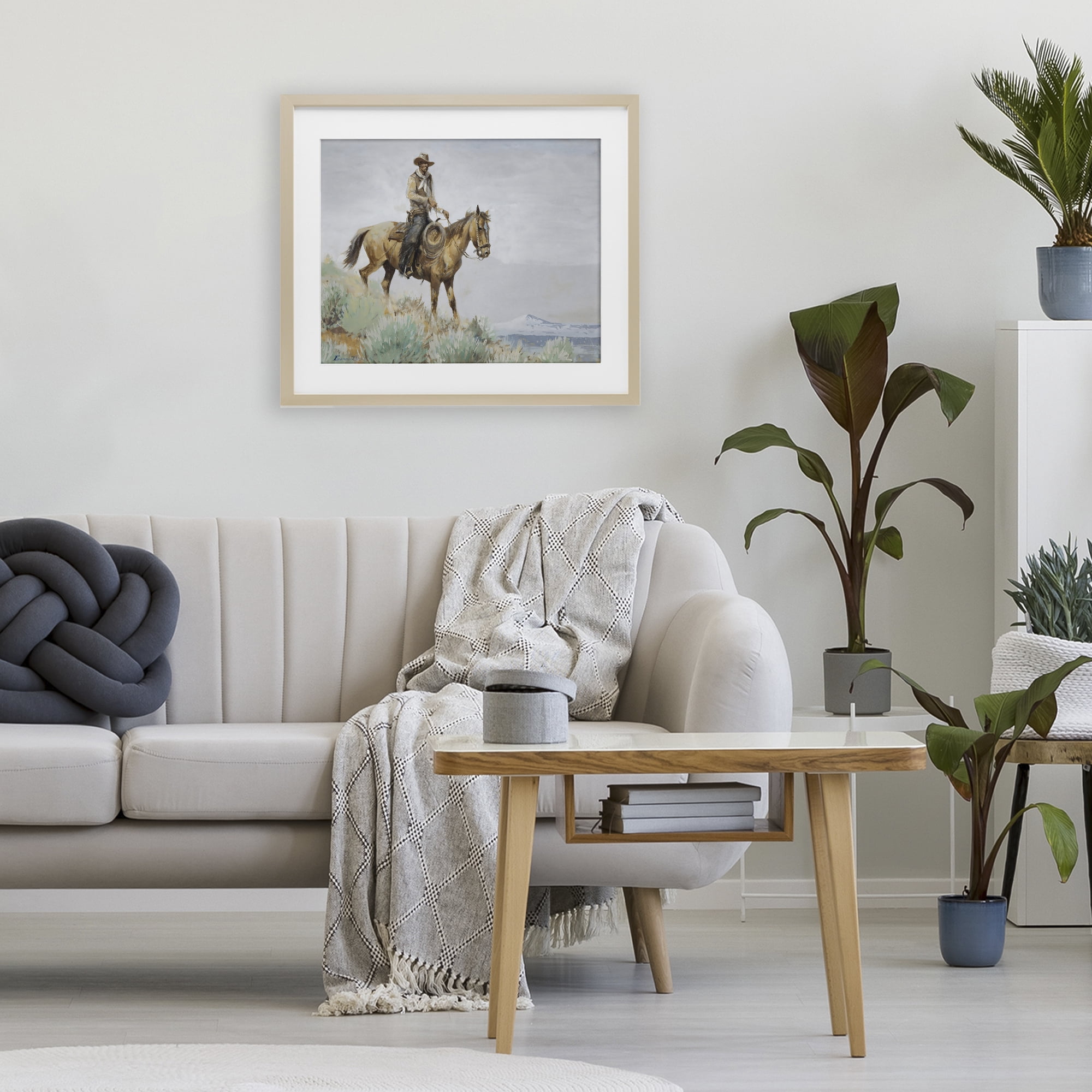 Stupell Industries Mounted Cowboy on Sagebrush Ridge Birch Framed Print Under Glass, design by Arlington Prints