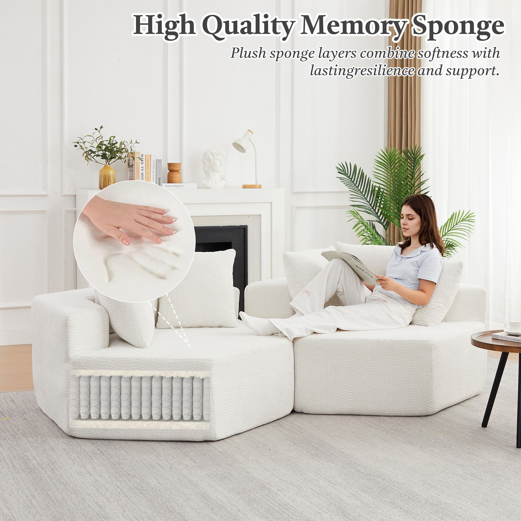 Sailvan 2PCS 54" Modern Hexagonal Modular Lounge Chair, Chenille Circular Sofa with Pillows, Modular Seating for Living Room & Bedroom Beige