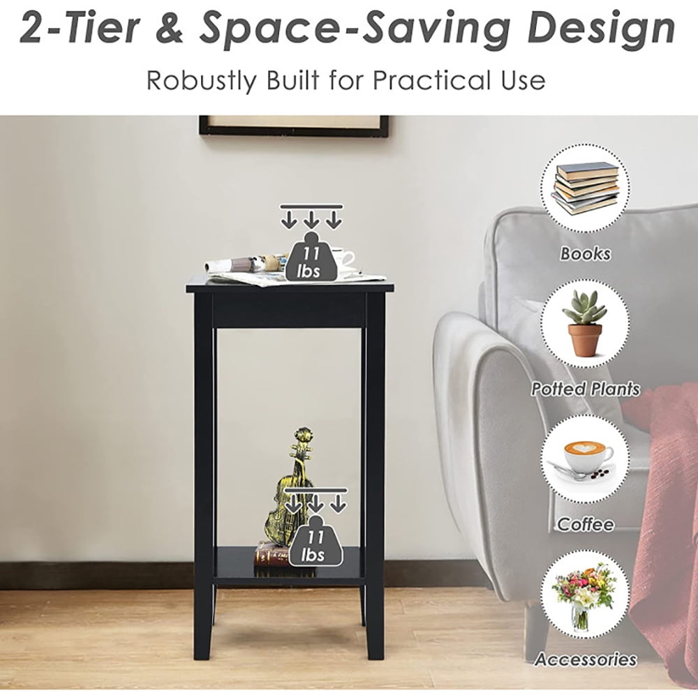 Kadyn Nightstand,Desktop Table,Side Table,End Tables,Set of 2 Versatile 2-Tier End Table with Storage Shelf-Black
