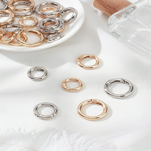 24Pcs 6 Styles Alloy Spring Gate Rings Ring Mixed Color 17.5~24.5x4~4.5mm Inner Diameter: 10.5~17mm 4pcs/style