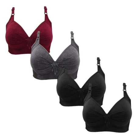 Gnurob Women Push Up Bralette 4 Pack Wireless Padded Bra with Straps Seamless Lace Brassiere Plus Size Bralettes Soft Breathable Underwear Everyday Bras Clearance Saving B04-Wine Medium