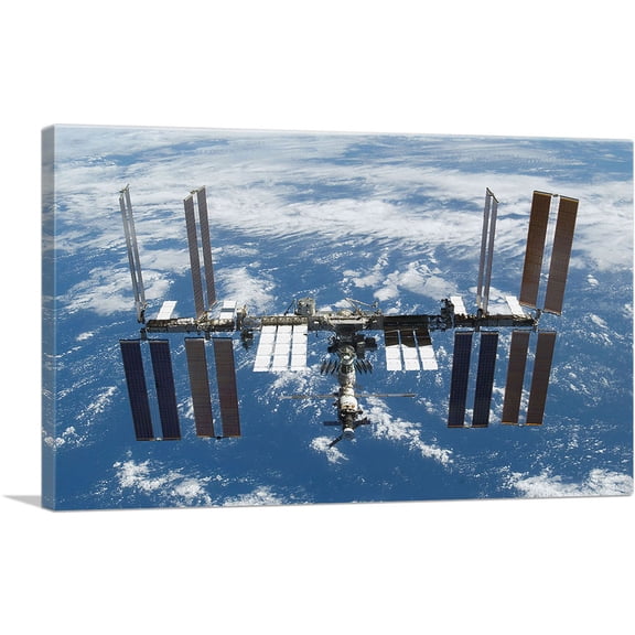 ARTCANVAS International Space Station Above a Blue Earth Canvas Art Print - Size: 26" x 18" (0.75" Deep)