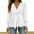 thumbnail image 7 of dazeni Women Fashion Wrap V Neck Long Sleeve Shirts Dressy Casual Tie Front Peplum Tops Work Business Ruffle Tunic Blouse White XX-Large, 7 of 7
