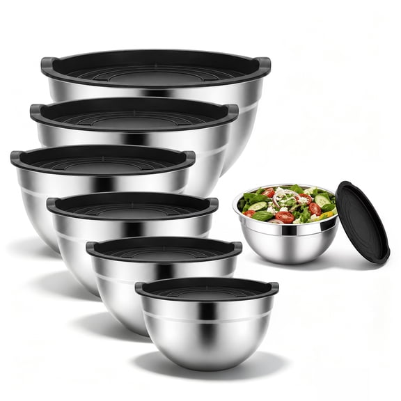 7-Piece Stainless Steel Mixing Bowl Set with Lids, Stackable Bowls 0.7QT to 5QT for Baking, Food Prep and Daily Serving