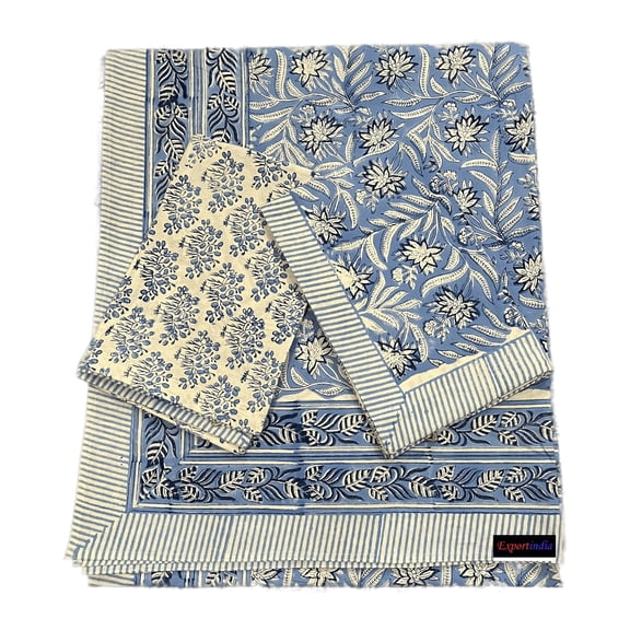 Silk gram Jaipuri Bedsheet with 2 Pillow Cover - Indian Hand Block Printed 100% Pure Cotton