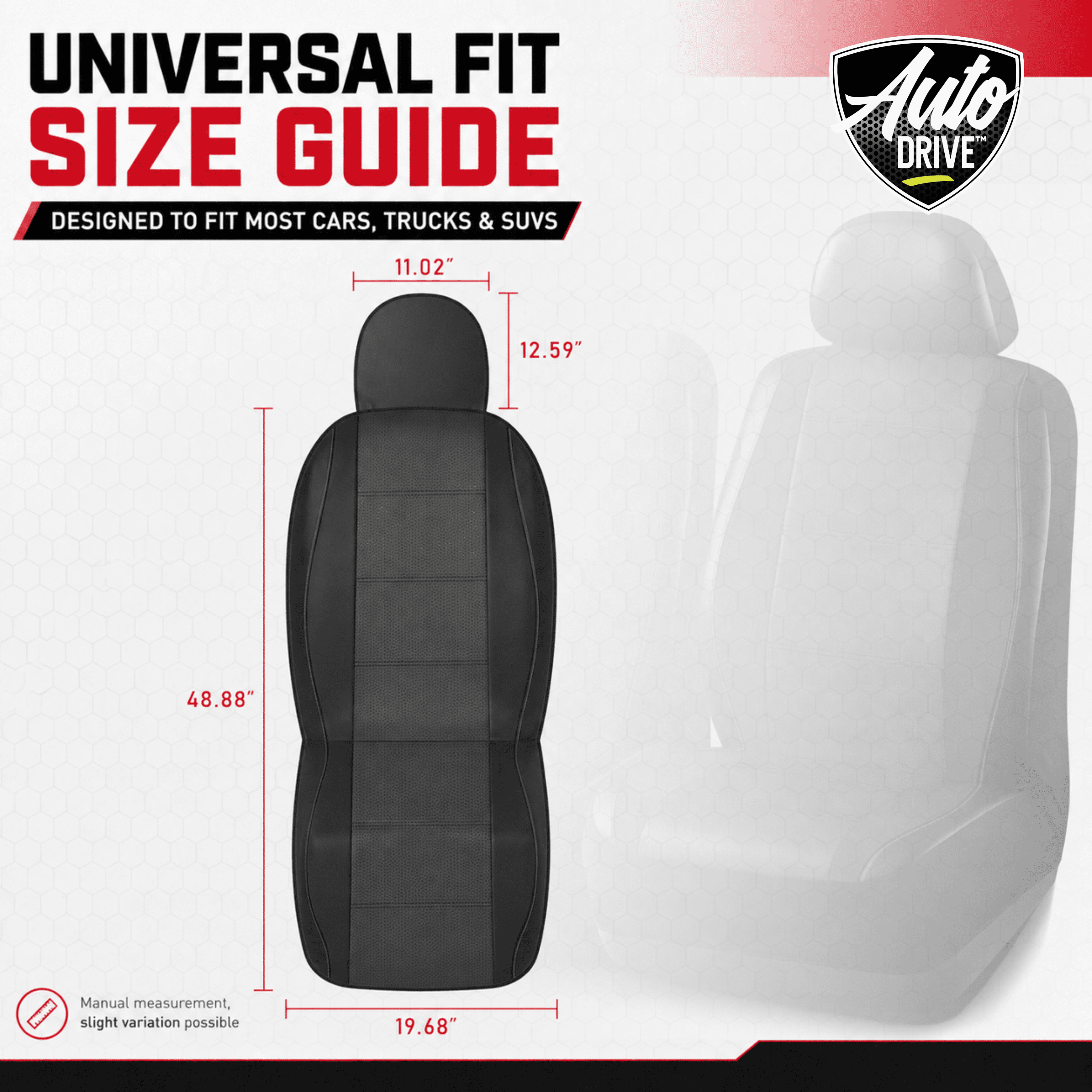 Auto Drive Car Seat Covers, Two-Tone Fabric Front Seat Protector, Breathable Comfortable, Anti-Slip Airbag Compatible Universal Fit for Cars SUVs Trucks,Black