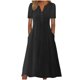thumbnail image 1 of Vestido largo boho de manga corta con cuello en V y bolsillos para mujer: vestido de playa de poliéster con estampado floral para el verano, 1 of 5