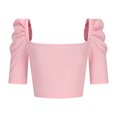 thumbnail image 4 of RYRJJ Women's Elegant Puff Short Sleeve Crop Tops Ribbed Knit Square Neck Basic Slim Fit T-Shirt Blouse(Pink,L), 4 of 5