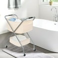 thumbnail image 2 of Beige 31.5"H Collapsible Laundry Cart with Wheels - Sturdy Steel Frame & Canvas Liner for Small Narrow Space, 2 of 4