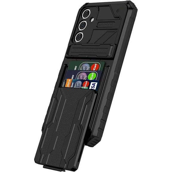 PINSAI for Samsung Galaxy A15 4G/5G Wallet Case with Credit Card Holder Stand Kickstand Slim Rugged Shockproof Heavy Duty Defender Armor Protective Phone Case - Black
