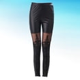 thumbnail image 2 of Leggings de empalme de encaje de imitación de cuero para mujer, pantalones de cintura alta, pantalones ajustados para mujer (negro, talla XL), 2 of 7