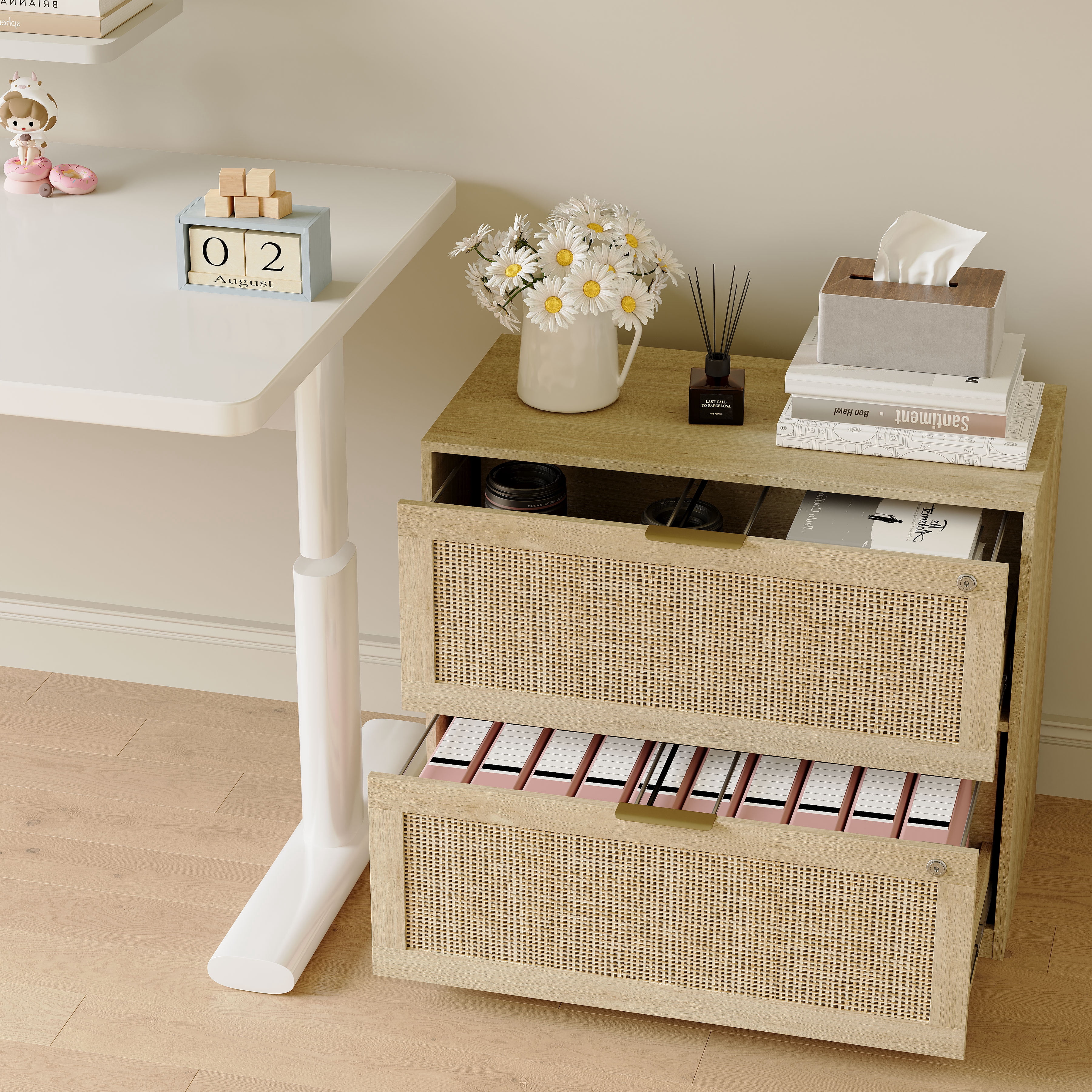 Coewske 2-Drawer File Cabinet Lateral Filing Cabinet Printer Stand w/ Lock Home Office Nature