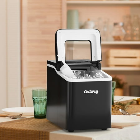 Costway - Portable Ice Maker Machine Countertop 26Lbs/24H Self-cleaning w/ Scoop - Black