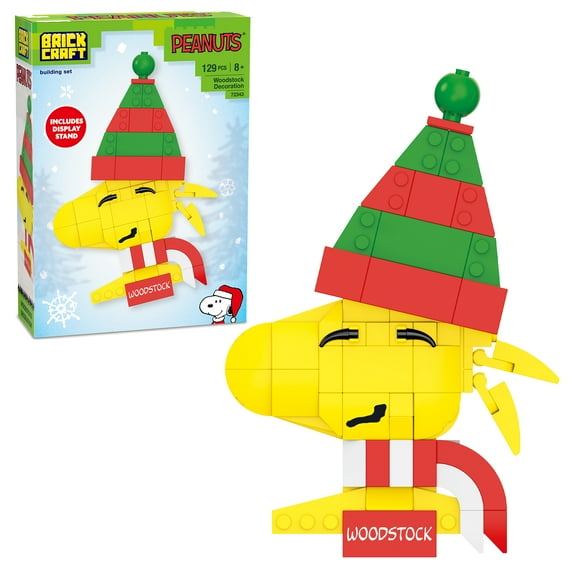 Brickcraft Peanuts Woodstock Decoration Building Kit (129-Piece Set), Christmas Decoration, Holiday Collectible Brick Toy, Festive Display