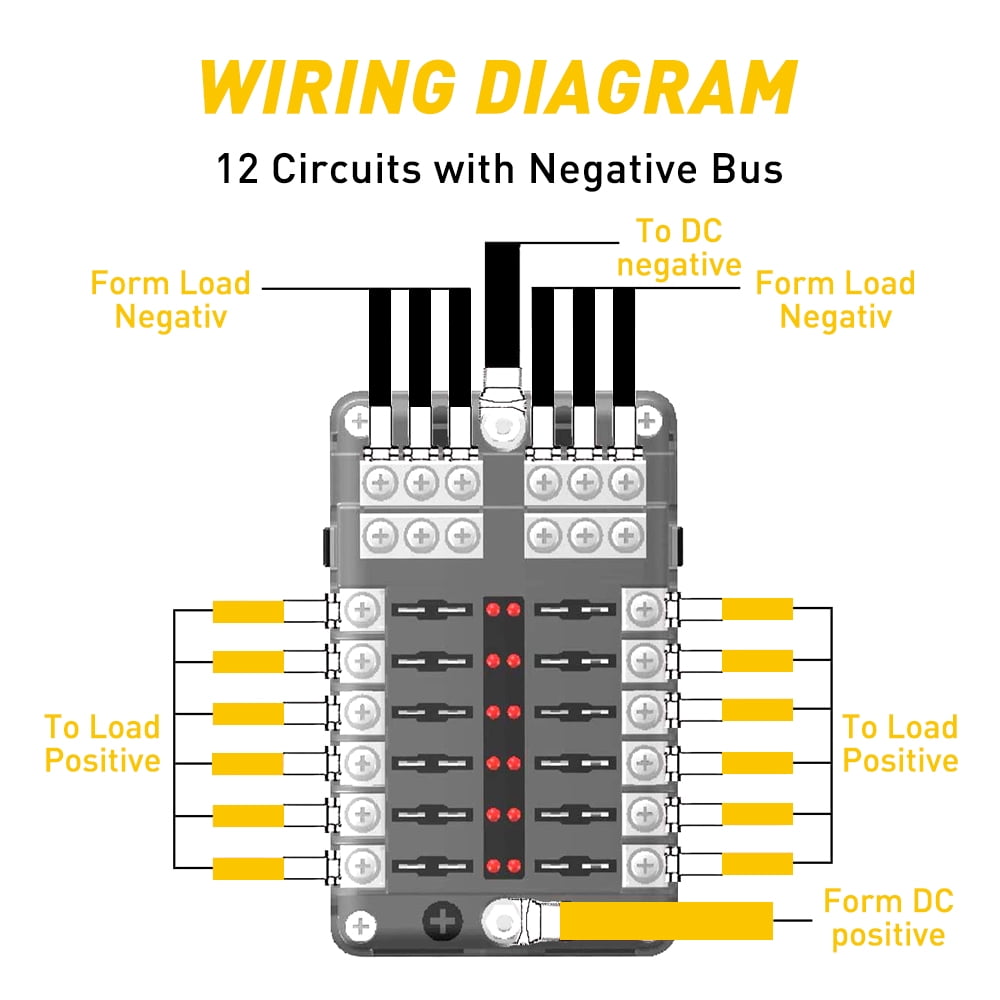 12 Way 12V Blade Fuse Block,12 Circuit ATC/ATO Fuse Box Holder with LED Indicator Waterpoof Cover for 12V Automotive Truck Boat Marine RV Van Vehicle with 24 pcs Fuse