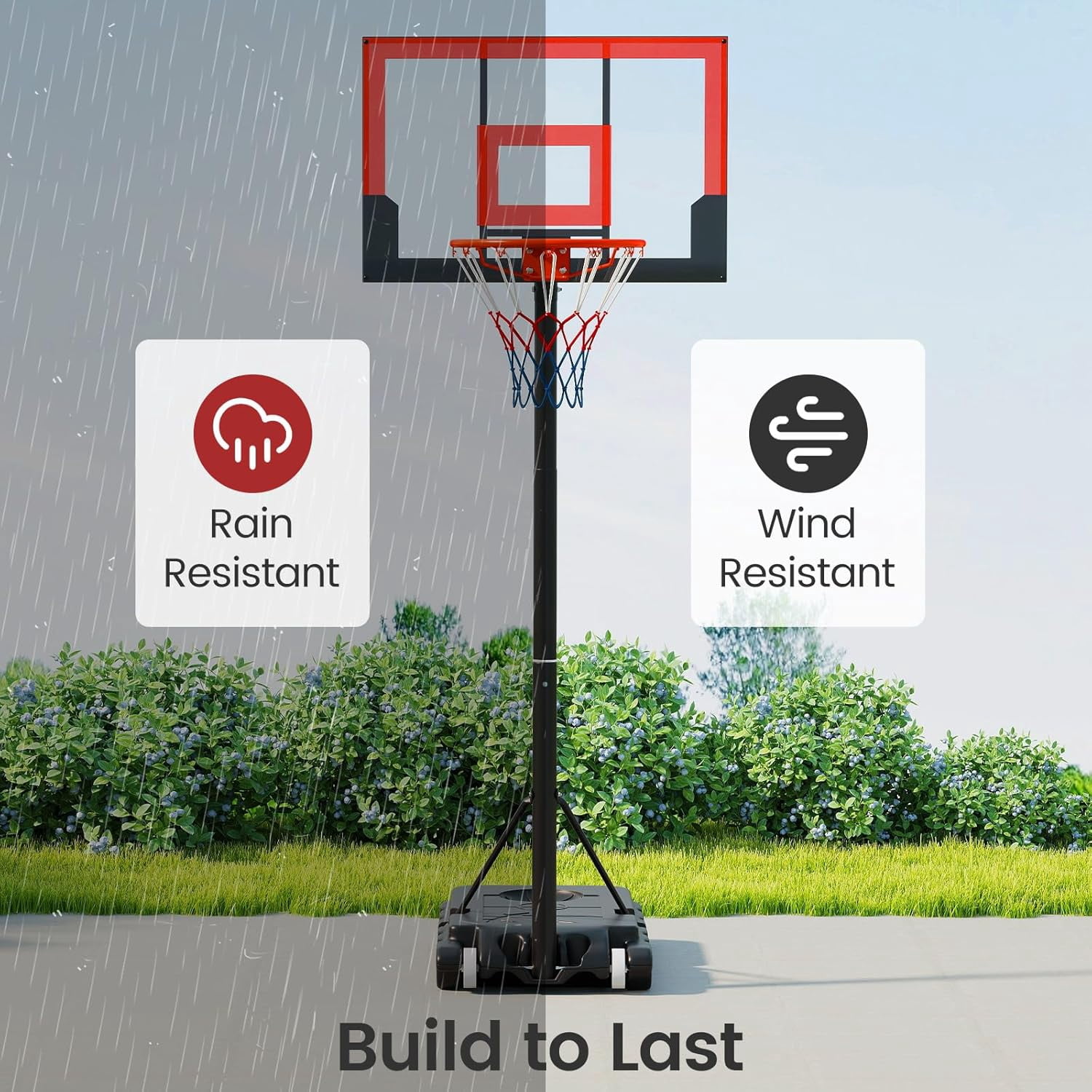 OLAKIDS Basketball Hoop Outdoor, Portable 3.3-7 FT Height Adjustable Goal System with Wheels Shatterproof Backboard, Fillable Base for Kids Youth Teens Adults Driveway Backyard Pool Indoor