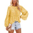 thumbnail image 4 of Blusa De Manga Larga Con Cuello Redondo, Blusa De Manga Larga Con Estampado Floral De Volantes De Moda Para Oficina Para Mujeres Para Vacaciones Fyydes Amarillo XL, 4 of 6