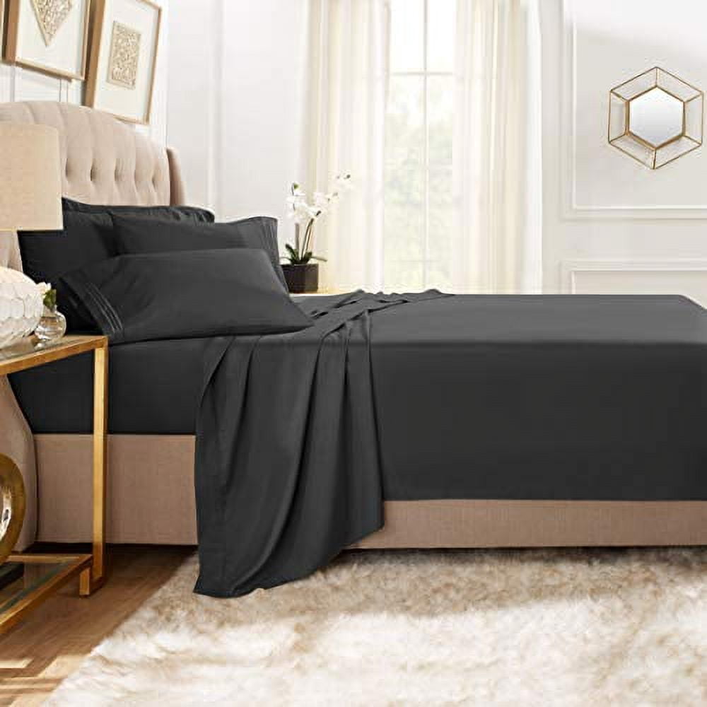 Clara Clark 5 Piece 1800 Microfiber Collection Bed Sheet Set, Deep Pockets Fitted Sheet, Twin, Black
