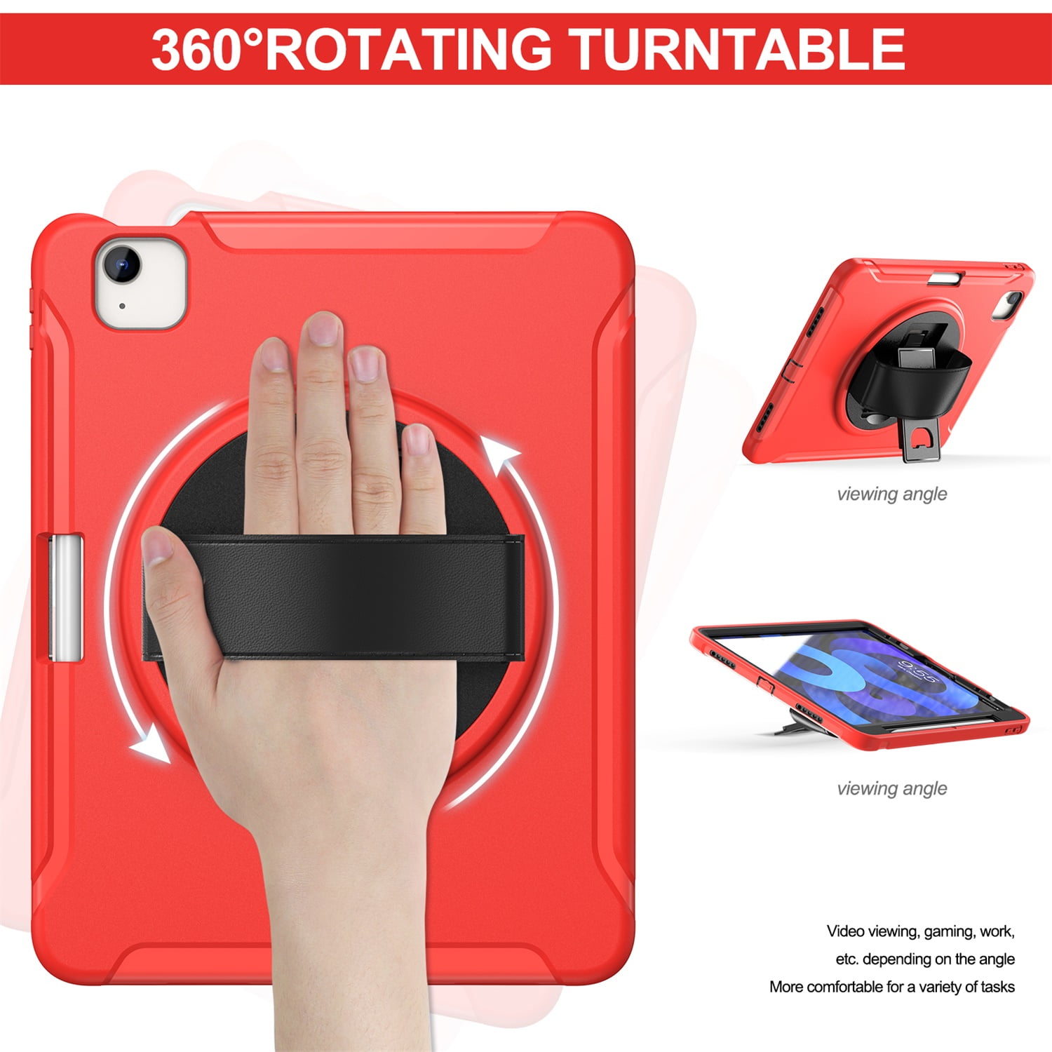 SaniMore for Apple iPad Air 11 2024 Case, 3 Layers Multi-Functional Case with Pencil Holder & Hand Strap Multi-Angle Kickstand Shockproof Protective Case for Women Men, Red