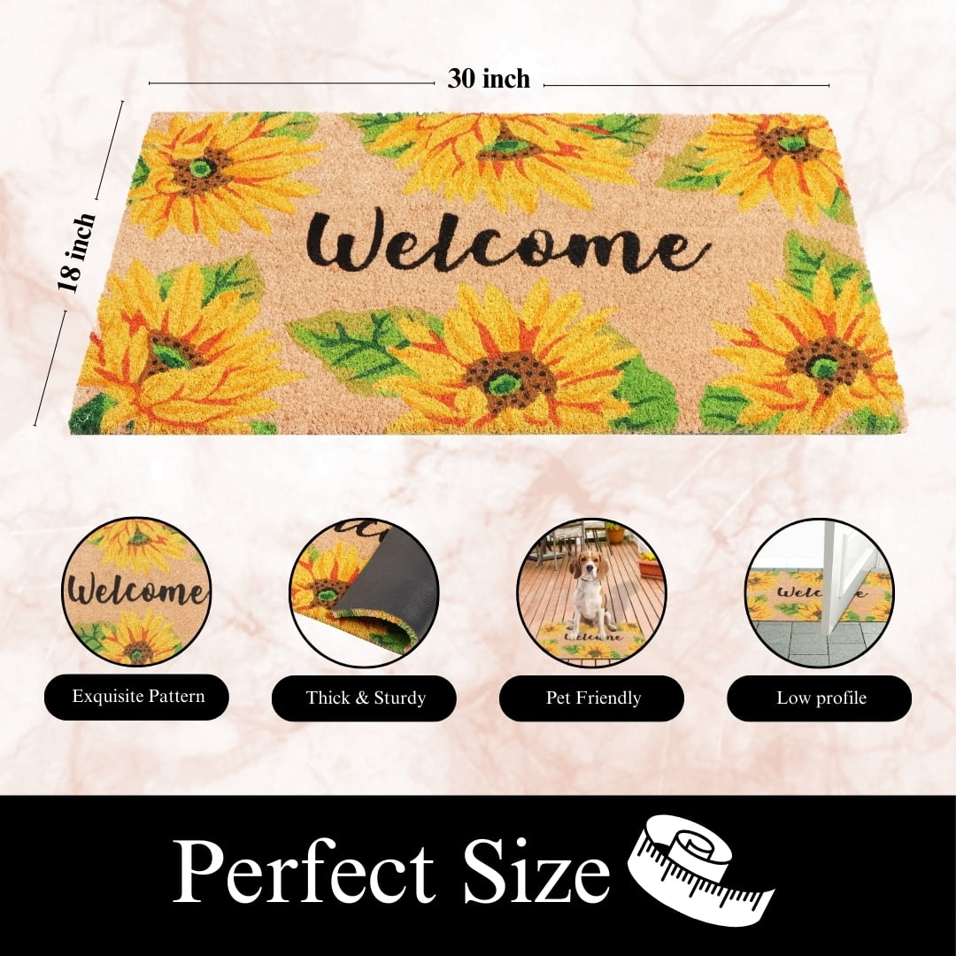 A1HC Natural Coco Coir Doormat, Spring Sunflower, 18"x30", Durable Outdoor Welcome Mat, Non-Slip, Easy to Clean, Pet Friendly