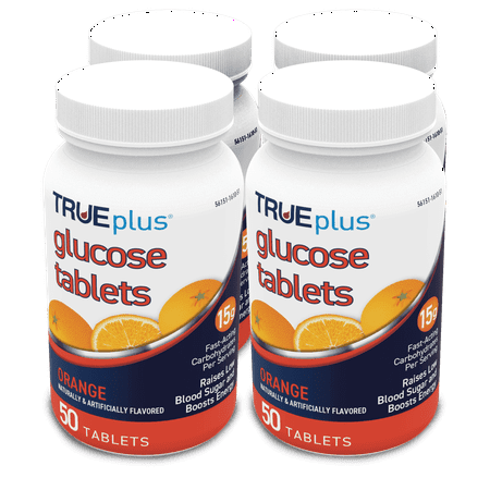 TRUEplus Glucose Tablets, Orange Flavor - 50ct Bottle (4 Pack)
