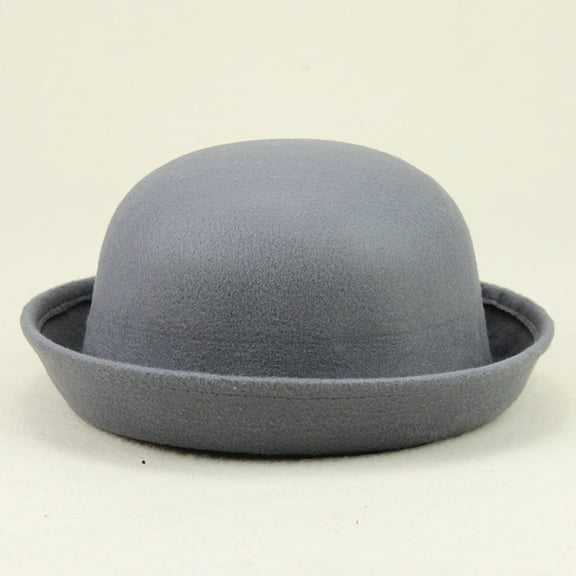 Elegant Unisex Classic Wool Solid Hat Roll-Up Brim Panama Round Bowler Cap formal outings,Grey,One Size,Dailypoc
