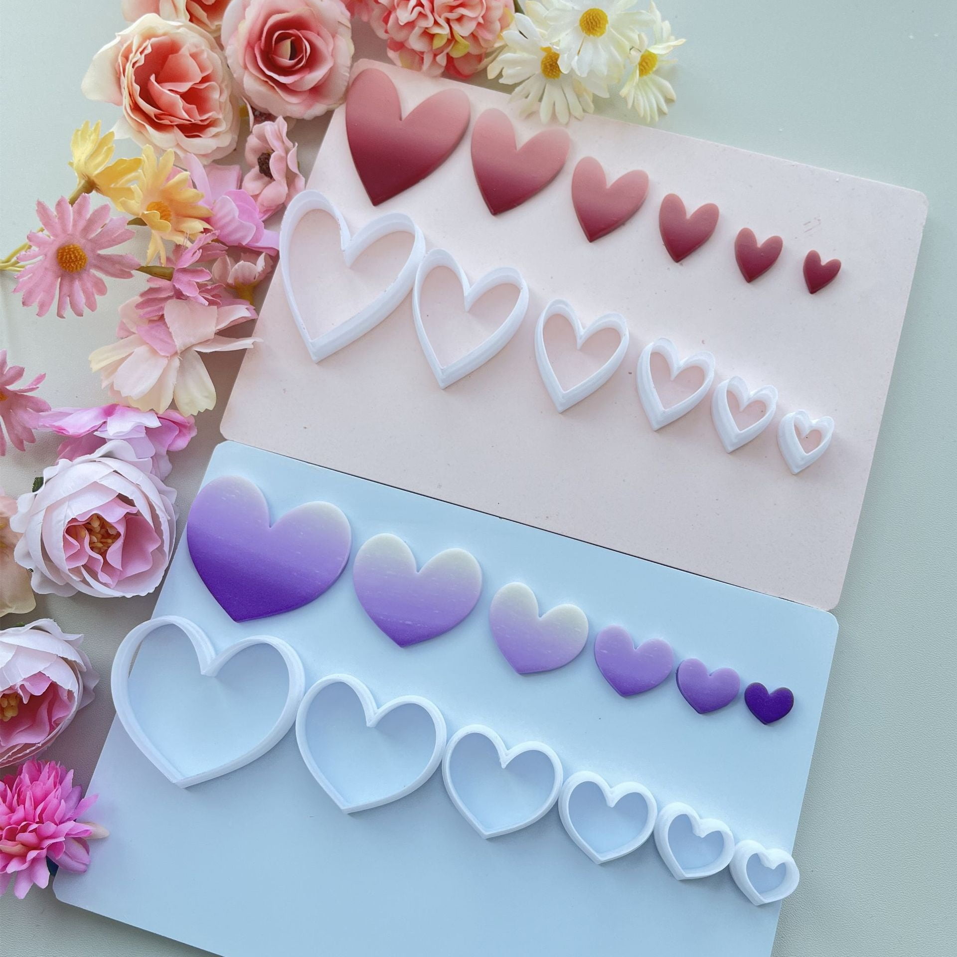 Geometric love 6-piece polymer clay earrings making mold set - DIY handicraft tools