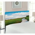 thumbnail image 2 of Landscape Headboard, Reflective Calm River Scenery Meadow Grass Clouds Wildflowers Trees Shrubs, Upholstered Decorative Metal Bed Headboard with Memory Foam, Twin Size, Green Blue White, by Ambesonne, 2 of 4