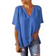 thumbnail image 1 of Blusa de manga corta con cuello en V, ajuste holgado, Color puro, suave, transpirable, Top informal para mujer para viajes diarios de trabajo, 1 of 6