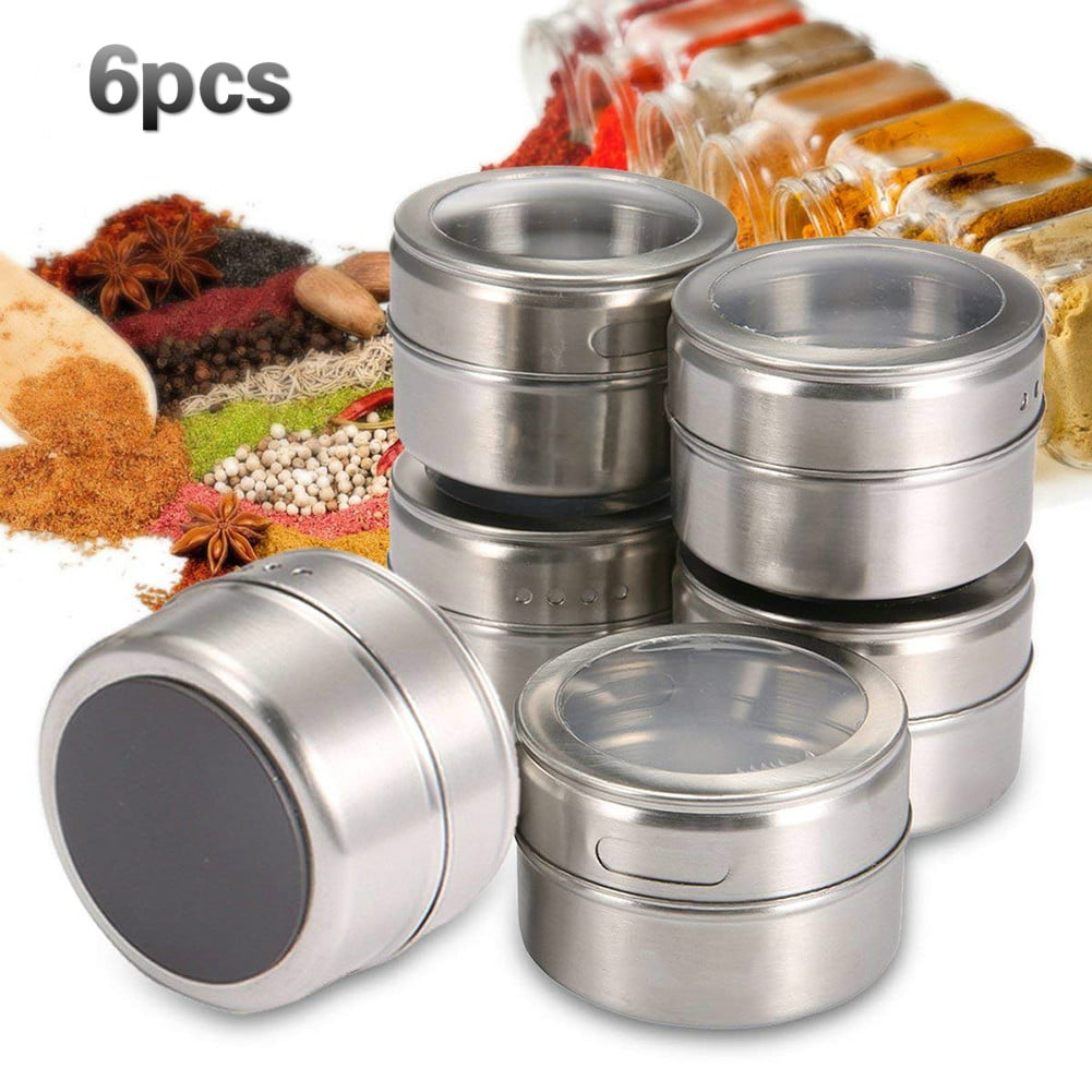 12 X Magnetic Spice Jars Stainless Steel Storage Tins Spice Seasoning Container 